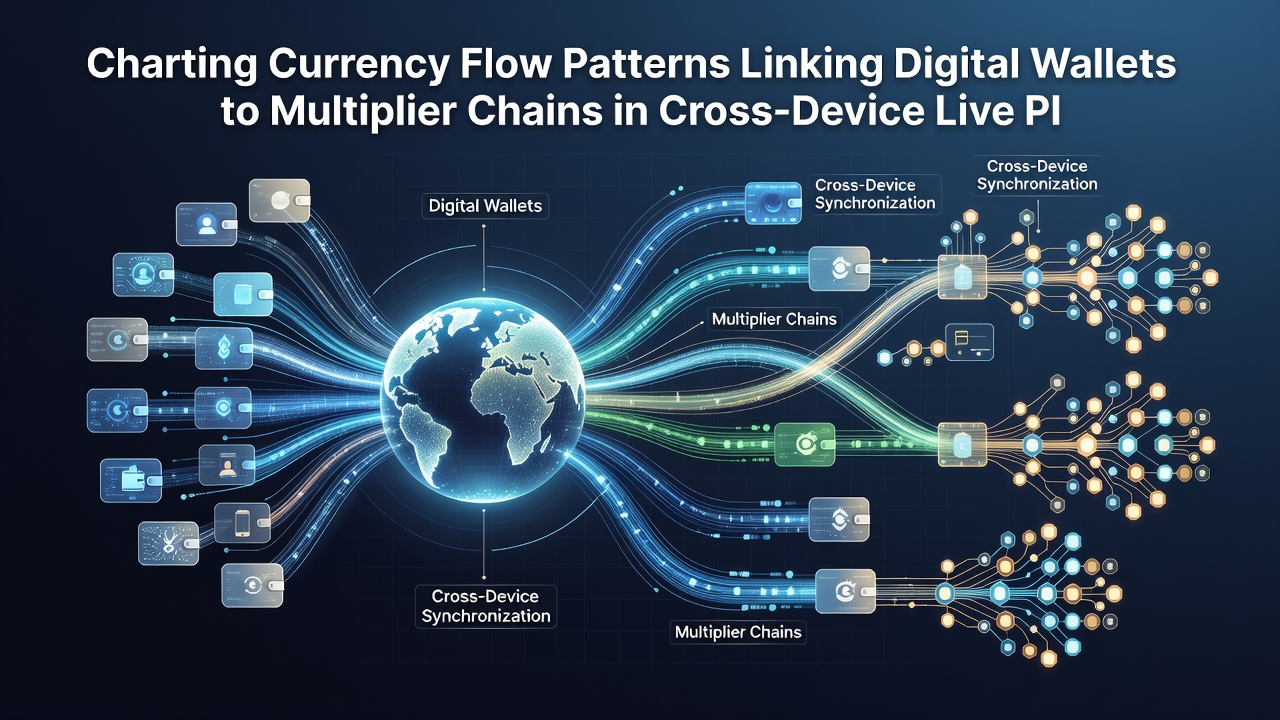 Flow chart showing currency movement from digital wallets through live tables to accumulated multipliers on multiple devices