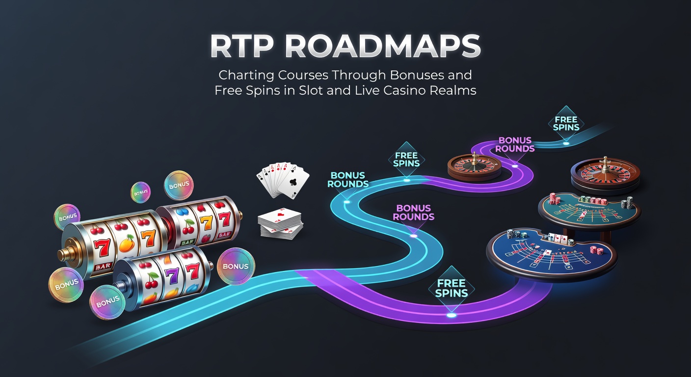 Live dealer table with blackjack cards, roulette wheel, and digital RTP roadmap overlay showing bonus paths and free bet sequences